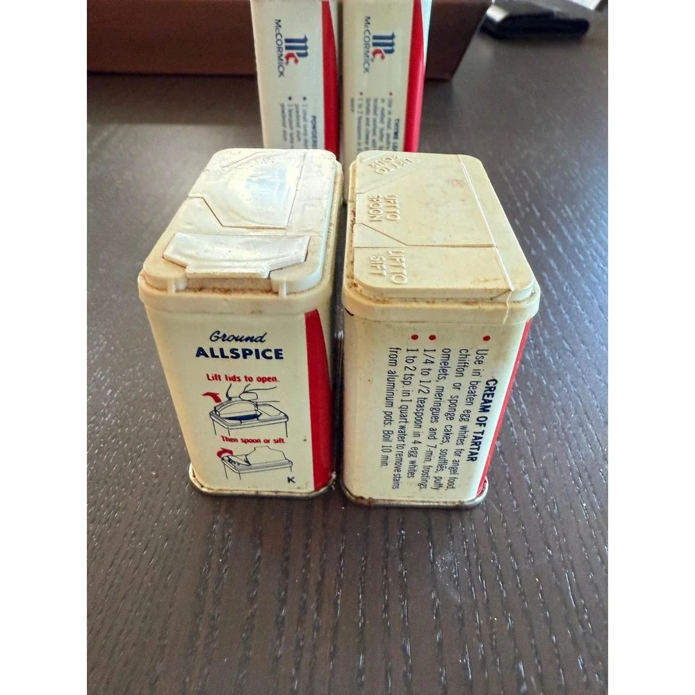 Vintage McCormick Spice Tins Alum Thyme Allspice Cream of Tartar Red & White